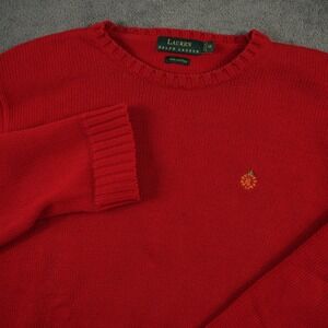 Lauren Ralph Lauren Knit Sweater Mens M Crewneck Embroidered Crest Red Cotton